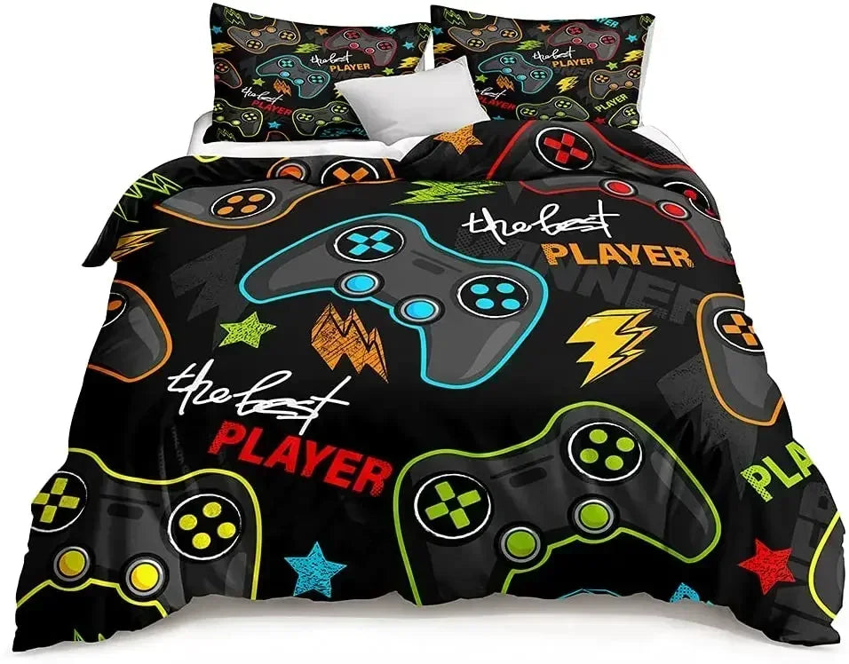 Gamer Bedding Set 3-Piece Duvet Cover & 2 Pillowcases – Video Game Controller Design for Kids & Teens