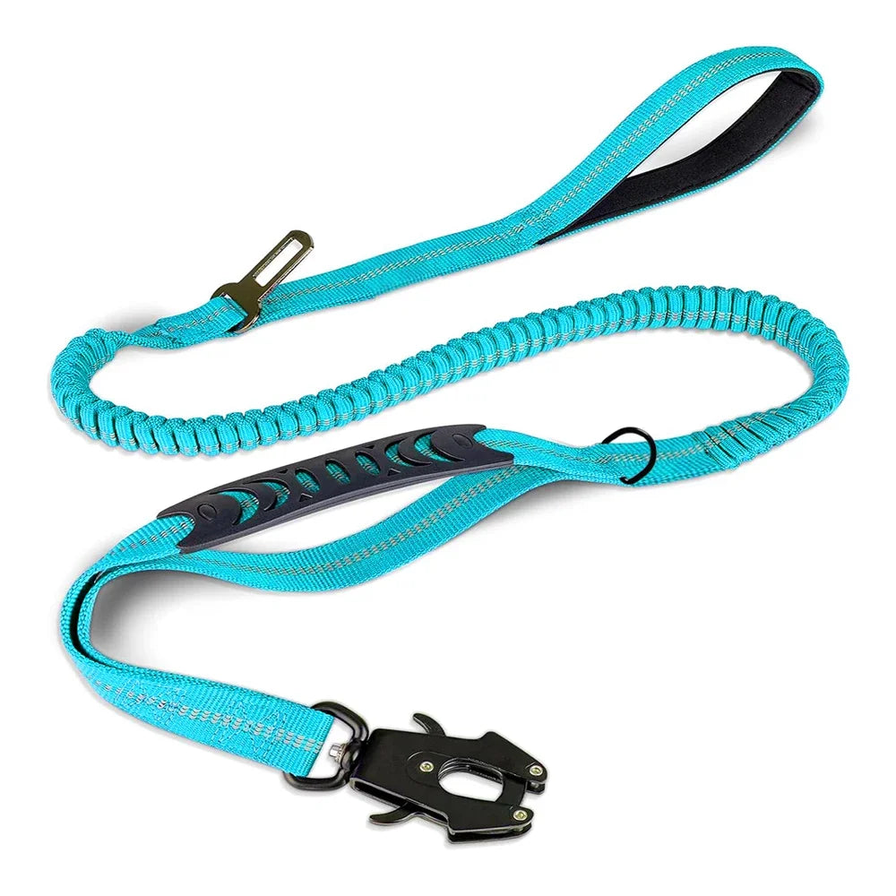 Heavy-Duty Reflective Bungee Dog Leash with Car Seatbelt - No-Pull Tactical Leash for Large Dogs, 47–70 in (120–178 cm)