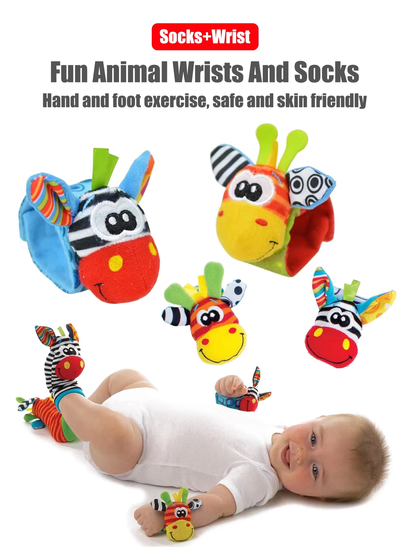 4-Pack Baby Wrist Rattle Socks for Newborns 0-12 Months Unisex Infant Sensory Educational Toys