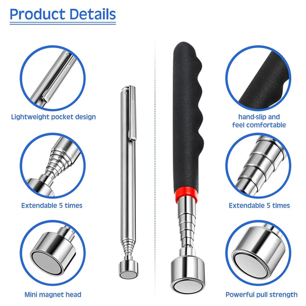 Telescopic Magnetic Pickup Tool with LED – Extendable Magnet Pen for Screws, Nuts & Bolts (Up to 31 in / 79 cm)