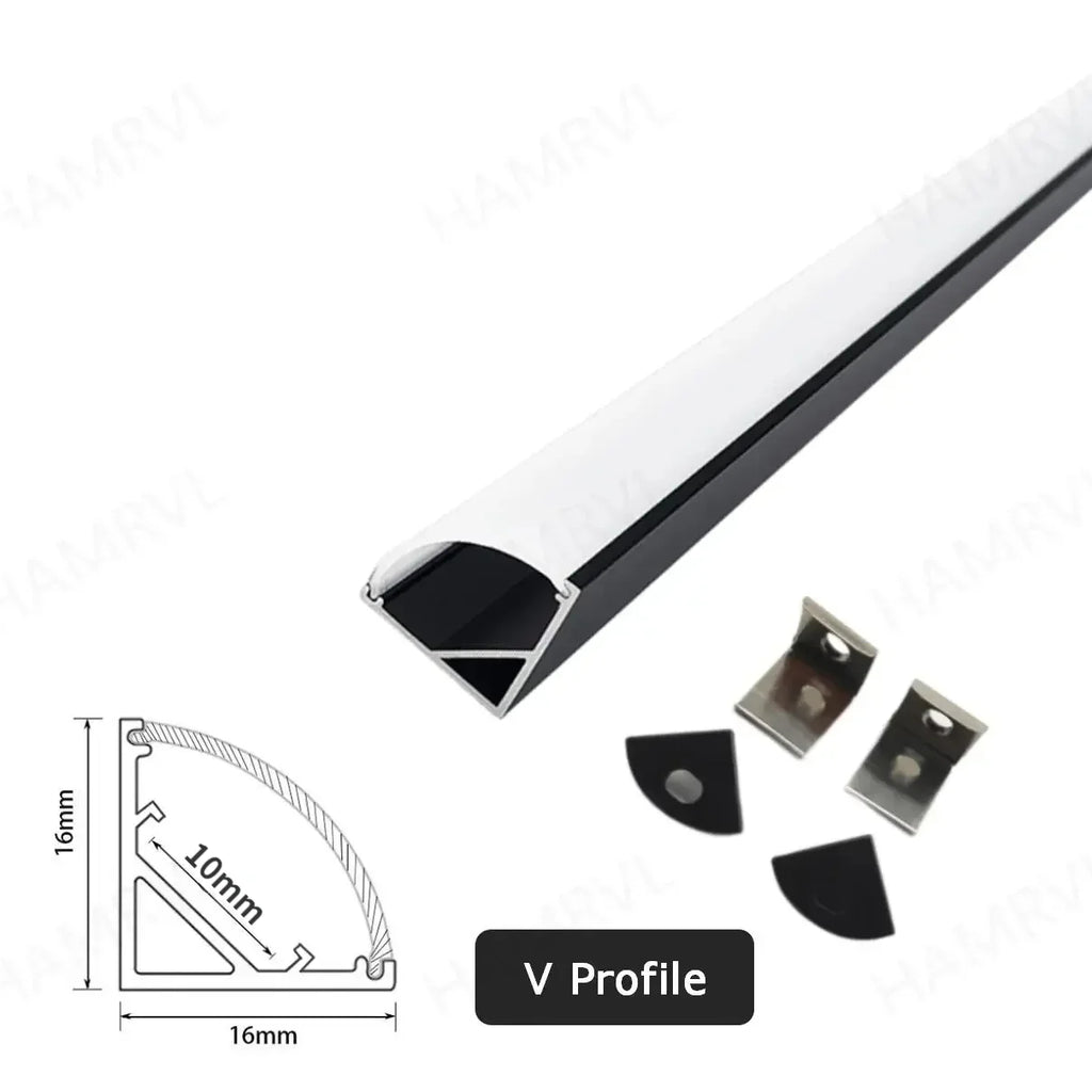 LED Aluminum Channel Profile 1m / 0.5m with Diffuser — Black/White/Clear Covers for 5050 & 5630 LED Strips, DC 12V, Warm/Natural/Cool White