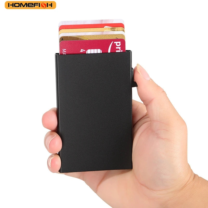 Pop-Up Aluminum Alloy Card Holder - Compact Metal Credit Card & Coin Case, Business Style Unisex