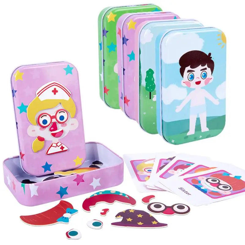 Magnetic 3D Dress-Up Puzzle Toy in Travel Tin - Wooden Magnetic Jigsaw for Kids Imaginative Play