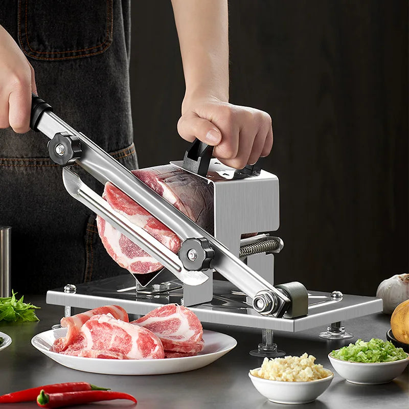 Adjustable Meat and Vegetable Slicer - Stainless Steel Frozen Meat Cutter for Pork Belly, Fruit & Vegetables