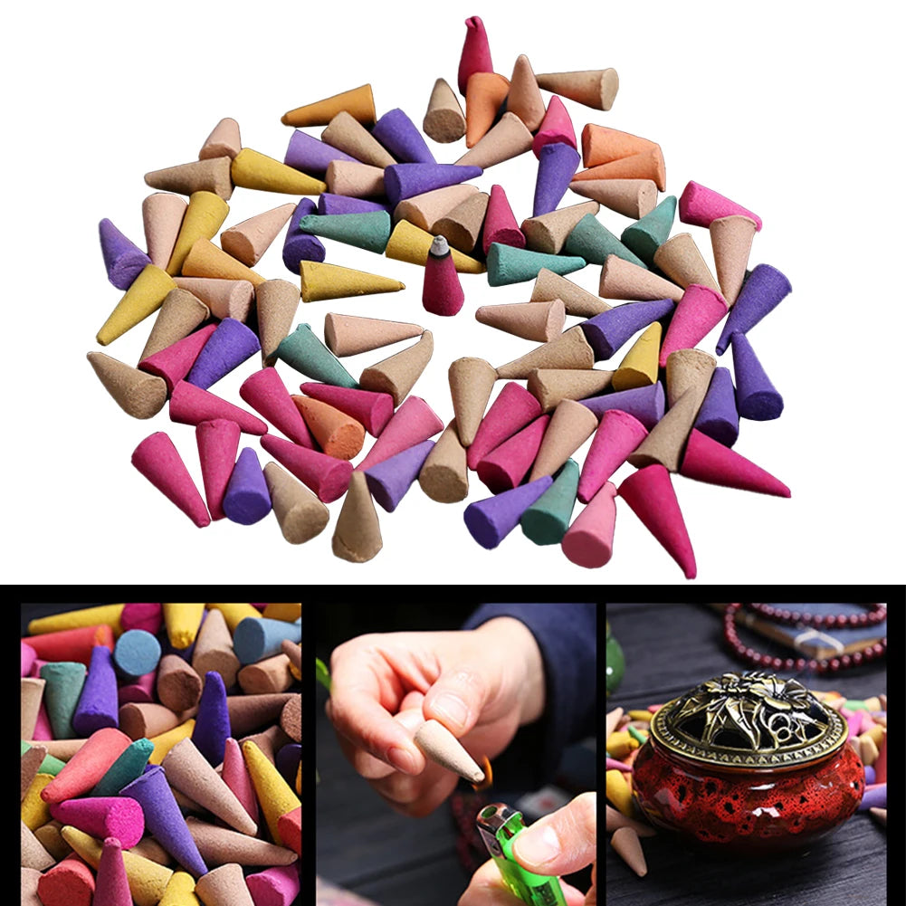 60-Pack Natural Backflow Incense Cones — Aromatherapy Scented Cones for Odor Removal, Anxiety Relief, Meditation & Relaxation