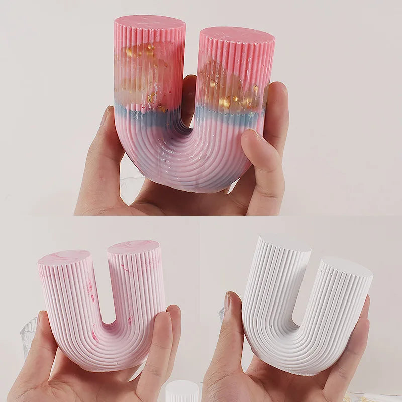 Striped U-Shaped Silicone Candle Mold, Geometric Arch Cylinder 8.5 cm (3.35 in) for DIY Rainbow Scented Candles