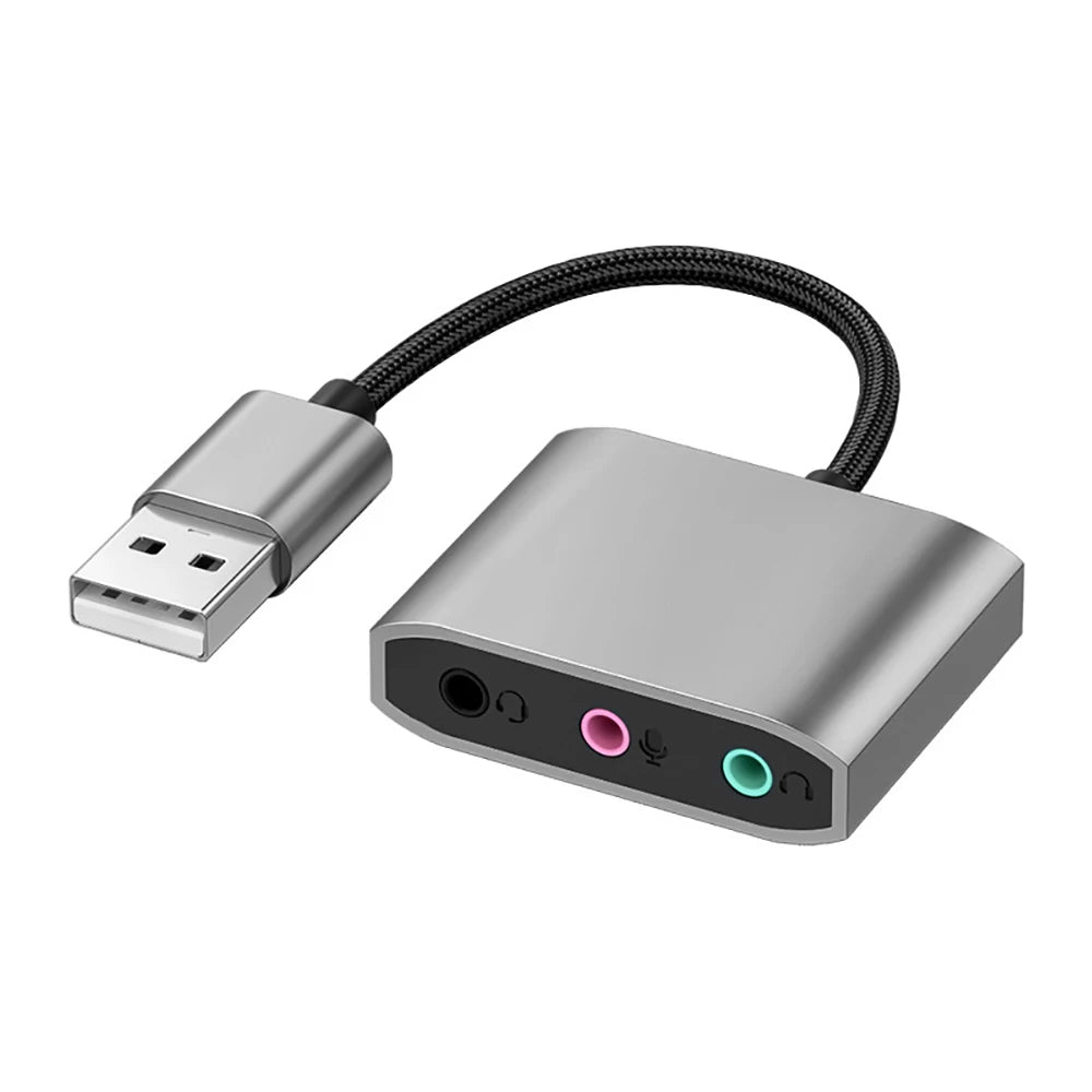 3-in-1 USB External Sound Card Adapter 3.5mm 3-Port Hi-Fi Audio for Microphone, Headset and Speaker for PC Laptop