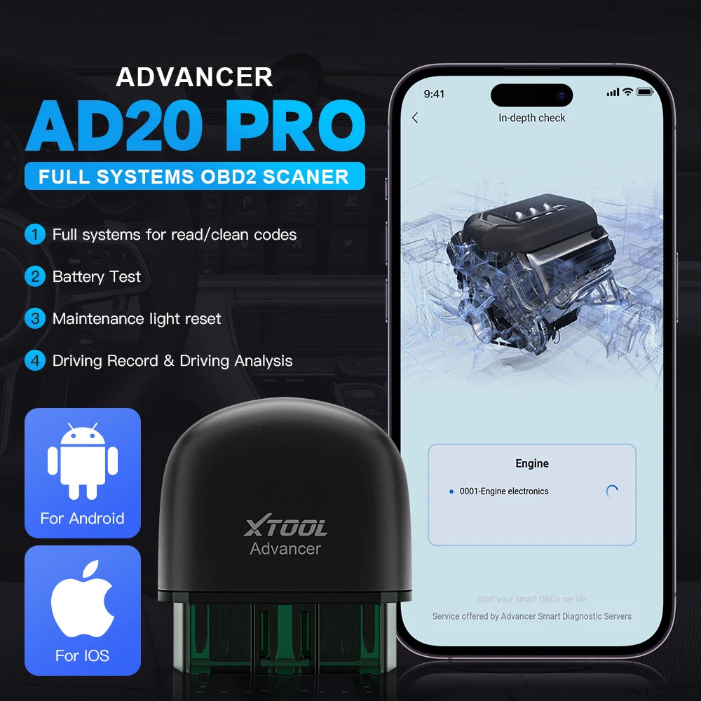 All-System OBD2 Bluetooth Car Diagnostic Scanner — Full System Code Reader & Battery Test for iPhone & Android
