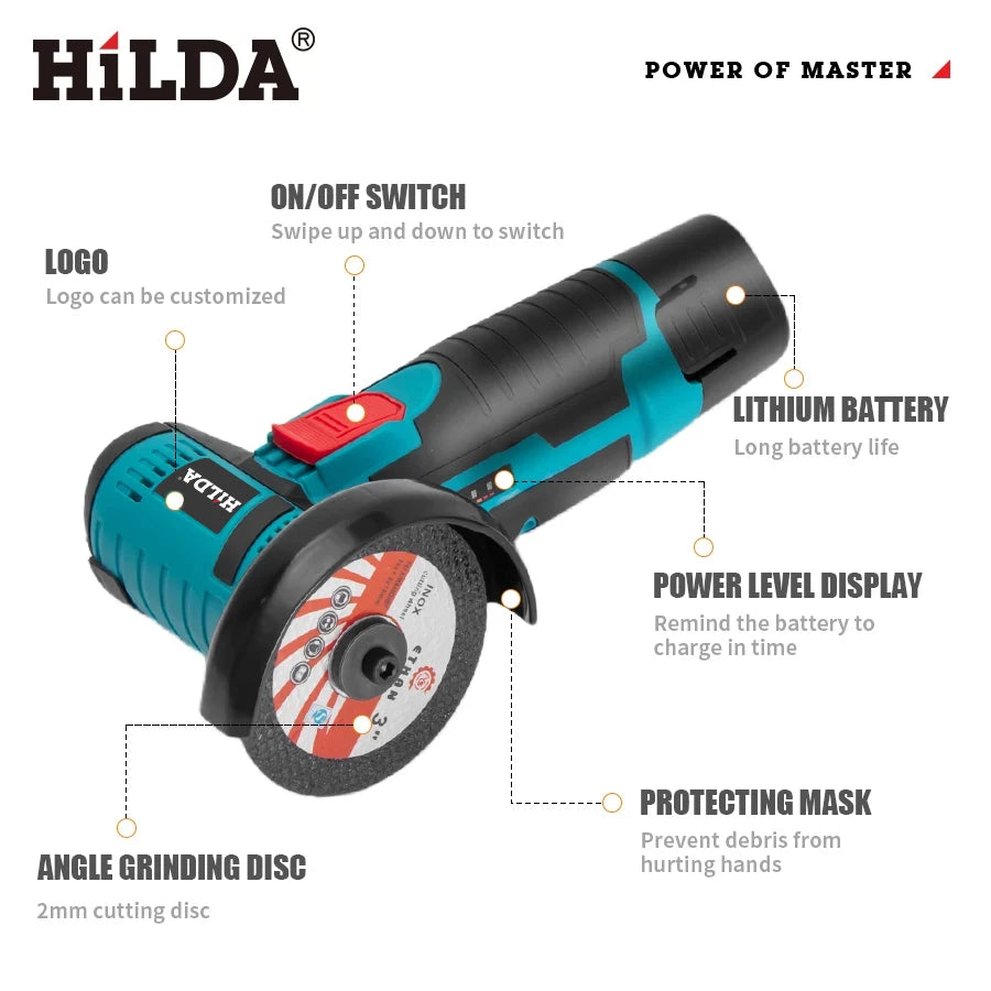 12V Mini Cordless Angle Grinder 76mm (3-inch) — Rechargeable Cutting, Grinding & Polishing Tool for DIY