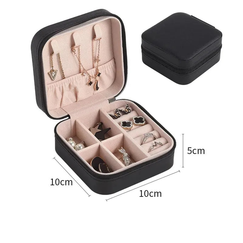 Portable Mini PU Leather Jewelry Box - Velvet-Lined Multi-Compartment Travel Organizer for Rings, Earrings & Necklaces