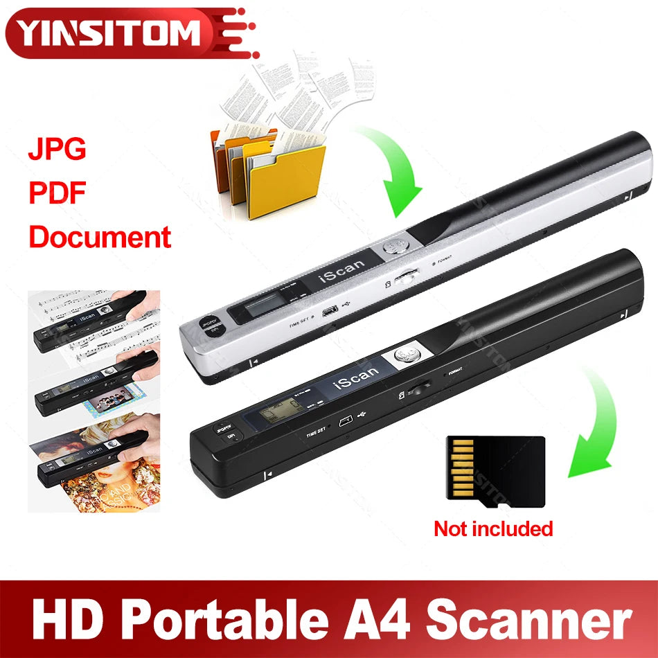 Portable A4 Handheld Document Scanner 900 DPI – Mobile PDF/JPEG OCR Scanner for Office & Contracts