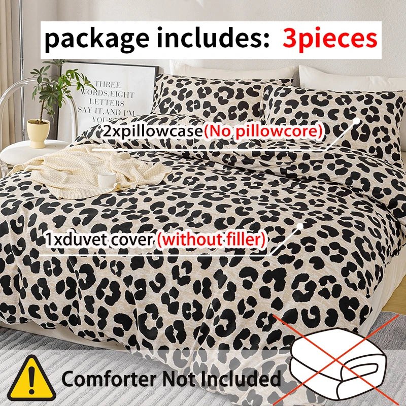 Leopard Print 3-Piece Duvet Cover Set – Soft Skin-Friendly Bedding, Includes 1 Duvet Cover & 2 Pillowcases, Multiple Sizes (39–79 in / 100–200 cm)