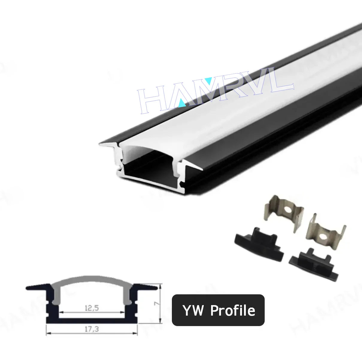 0.5m LED Aluminum Channel Kit 16x16mm - U/V/Y/W Profiles, Black or Silver, 2–30 Pack