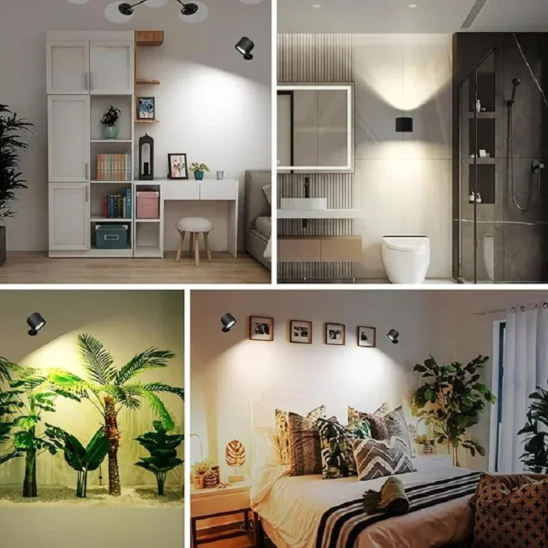 Double-Head Magnetic LED Wall Lamp Rechargeable 360° Rotating Dimmable Spotlight with Wireless Remote for Bedroom and Living Room