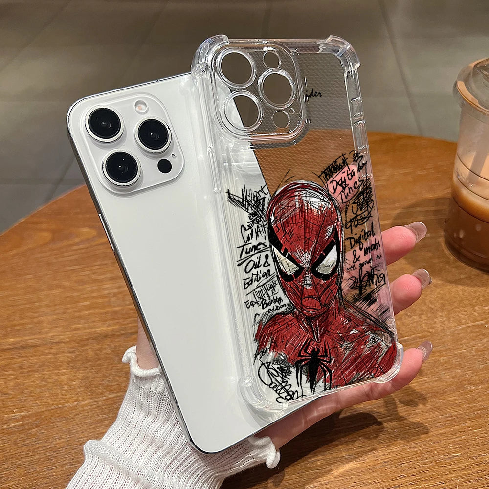 Clear Spider Pattern Shockproof Half-Wrap iPhone Case — Soft PC+TPU Anti-Scratch Lens Protection
