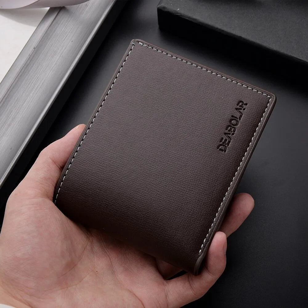 PU Leather Slim Bifold Men's Wallet - Thin Folding Credit Card Holder (Black, Brown)