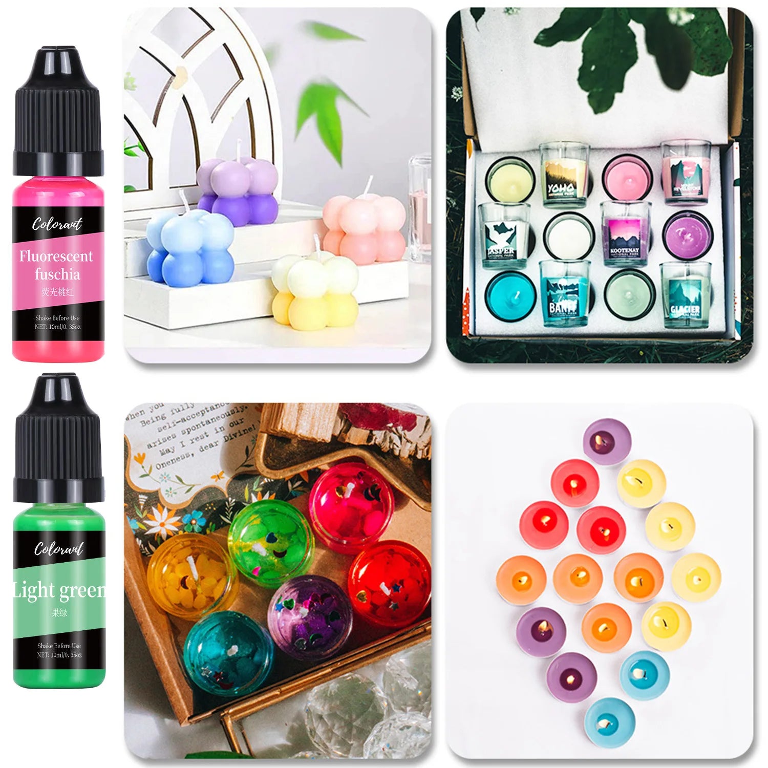 Candle Dye Liquid Colorant Kit – Pigment Set for DIY Candles & Soap, Compatible with Soy Beeswax Gel Paraffin (10ml / 5ml Bottles)
