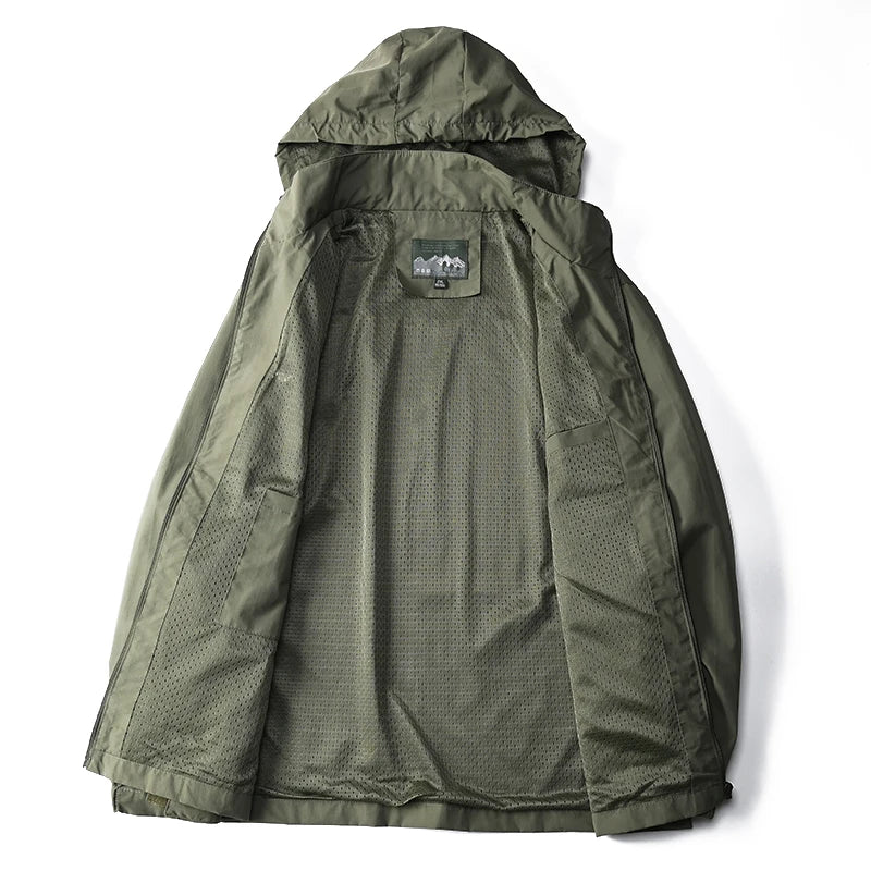 Men's Tactical Windbreaker Jacket - Waterproof Hooded Lightweight Outdoor Coat