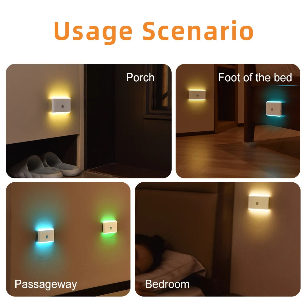 LED Motion Sensor Night Light — 3-Mode Dimmable Rechargeable Wall Lamp for Bedroom, Stairs, Closet & Camping