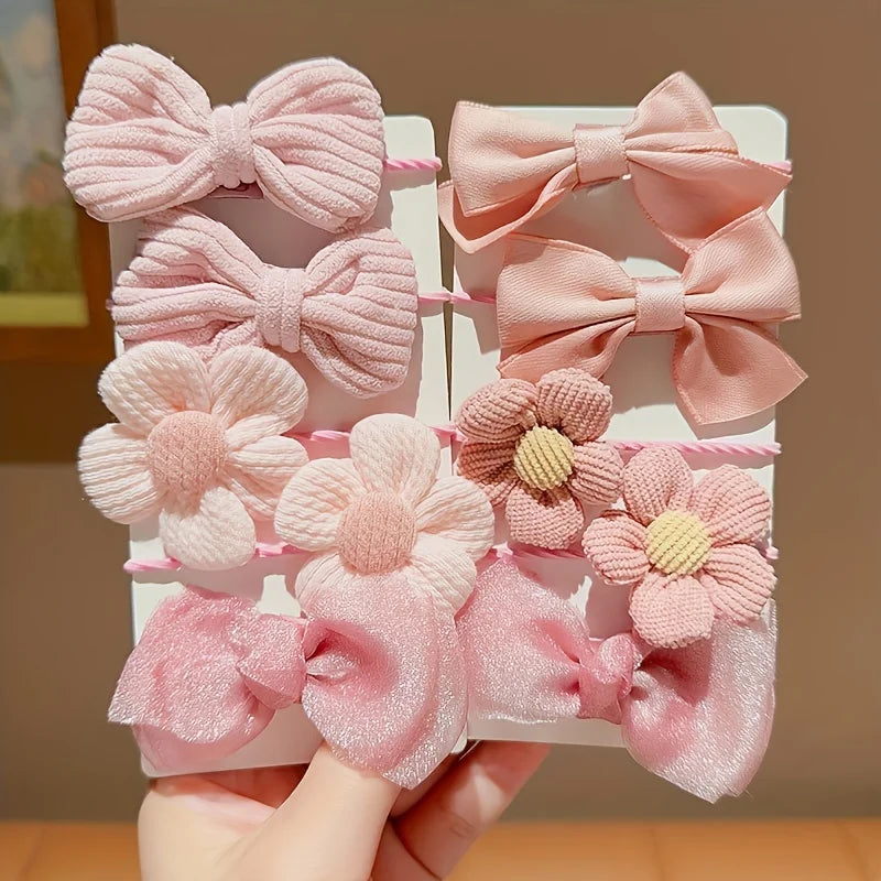 10-Pack Bow and Flower Elastic Hair Bands for Girls, 5 cm / 1.97 in