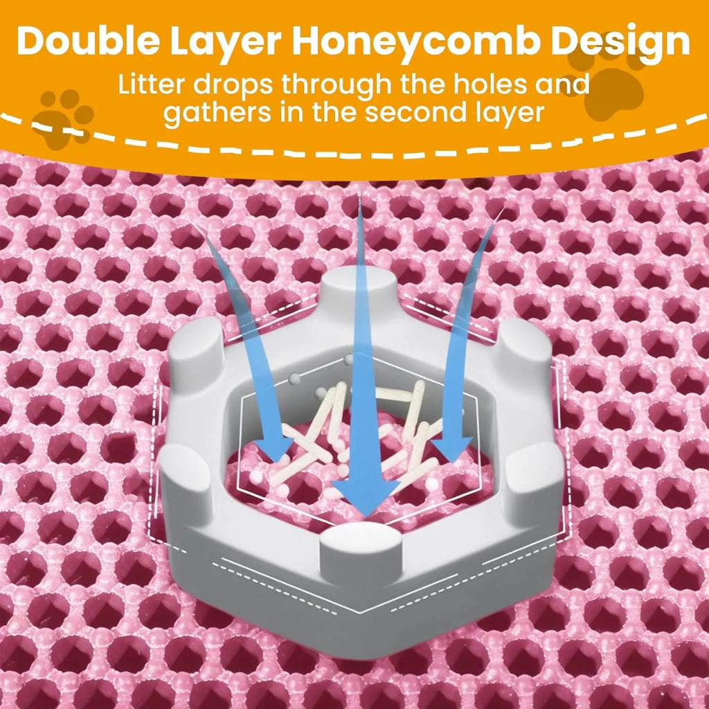 Double-Layer Honeycomb Cat Litter Mat – Waterproof Washable Non-Slip Litter Trapper (30x30, 40x50, 45x60 cm / 12x12, 16x20, 18x24 in)