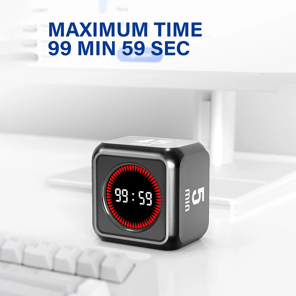 Flip Cube Timer Gravity Sensor LED Display - 4 Preset USB Rechargeable Mini Timer for Cooking and Study