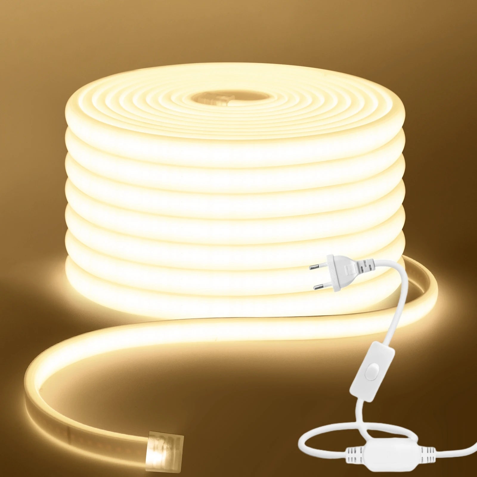 COB LED Strip Light 220-240V EU Dimmer Plug IP67 Waterproof Tape, 3000K/4000K/6000K, 288 LEDs/m