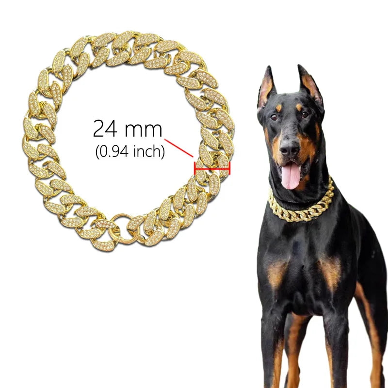Rhinestone Diamond-Inlay Pet Collar Necklace – Gold Sparkle Chain for Dogs & Cats, 9.8–27.5 in (25–70 cm)