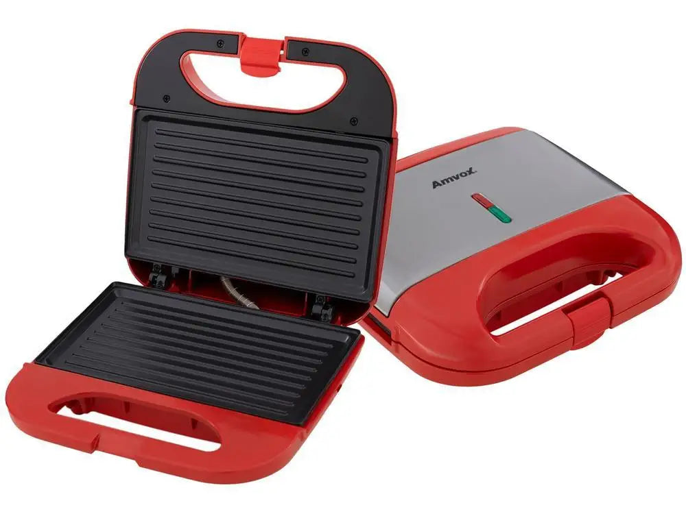 Red 750W 2-Slice Grill and Sandwich Maker 110V Nonstick Plates Safety Lock