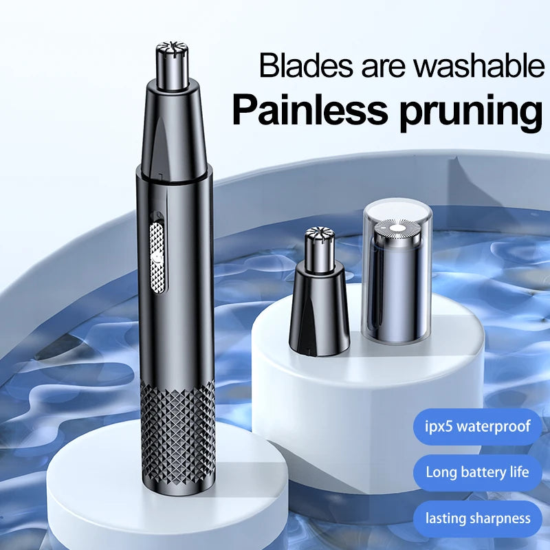 USB Rechargeable Nose Hair Trimmer - Portable Electric Mini Groomer with Stainless Steel Washable Head