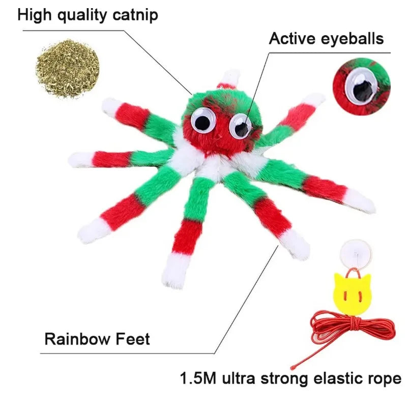 Interactive Sound Octopus Cat Toy Mint Plush with 1.5 ft (45 cm) Adjustable Elastic Rope