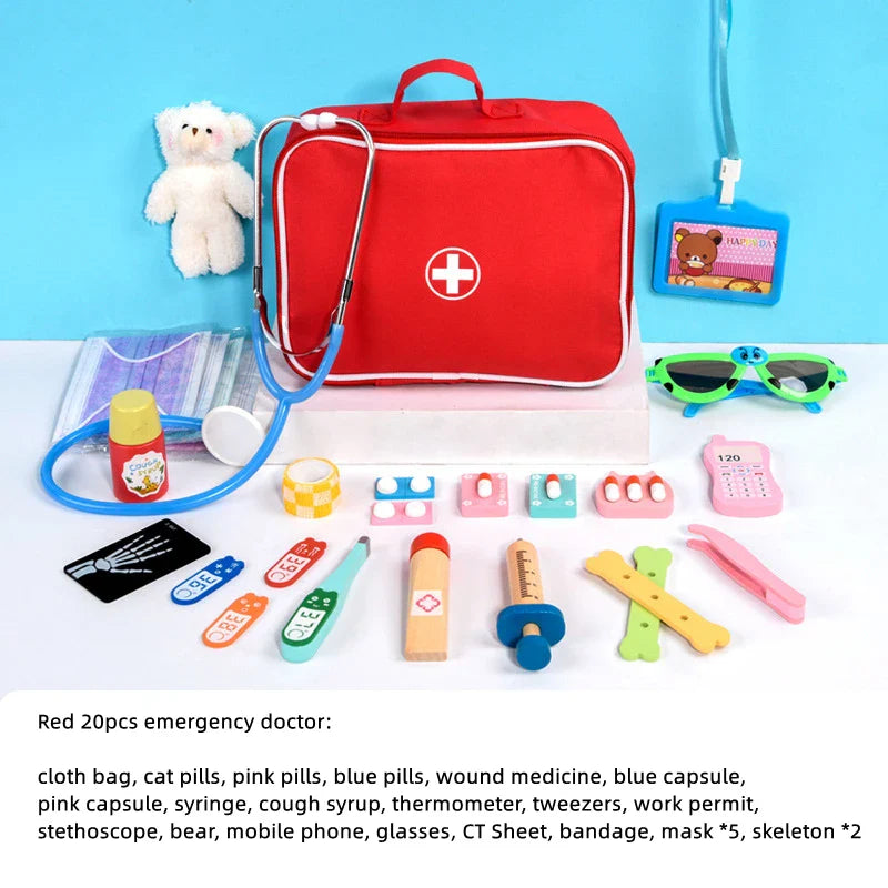 Wooden Doctor and Dentist Pretend Play Set for Kids, Educational Medical Role Play Toy