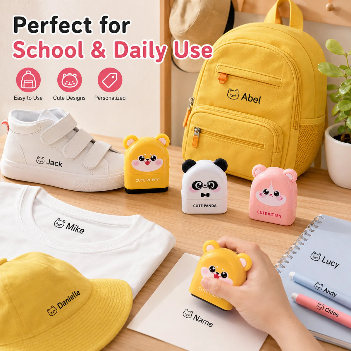 Personalized Waterproof Name Stamp for Kids – Self-Inking Clothing & School Bag Labels