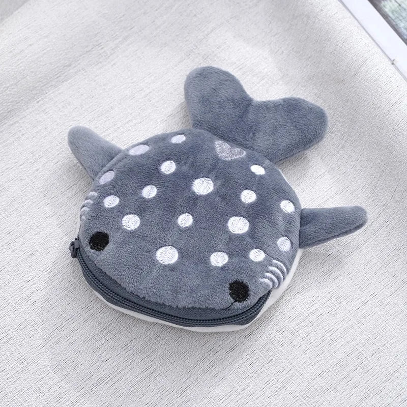 Cartoon Shark Plush Coin Purse Keyring, Zippered Coin Holder and Cable Organizer, Cute Small Gift