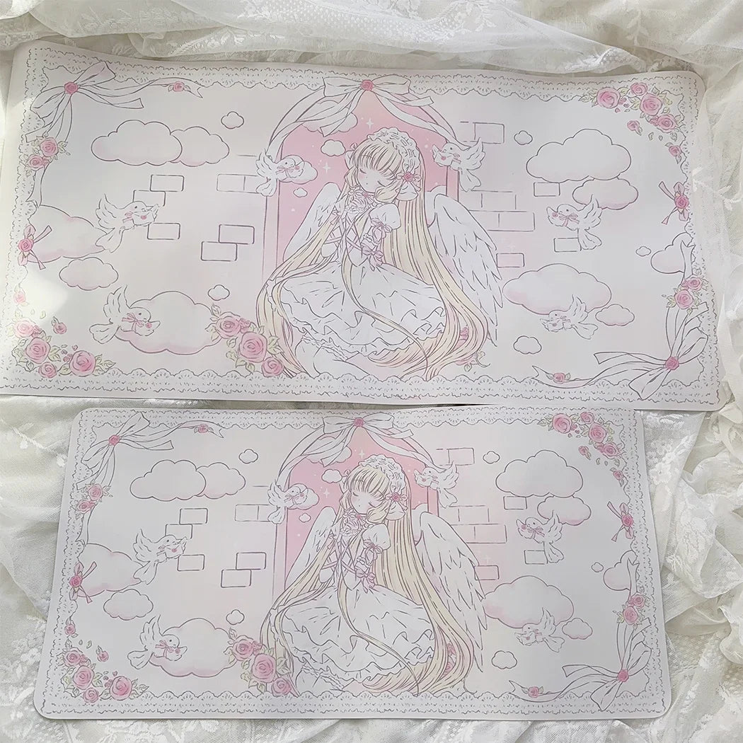 Cute Girl Mouse Pad Waterproof Anti-Slip Desk & Keyboard Mat for Office, Study, Dormitory and Dining Table