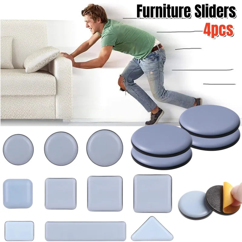 4-Pack Self-Adhesive Furniture Sliders PTFE Felt Floor Protectors - Anti-Scratch Glide Pads for Carpet, Wood, Tile