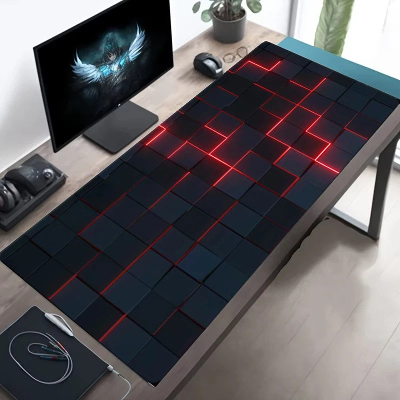 Large Gaming Mouse Pad Red Blue Gradient Non-Slip Rubber Sewn Edge Desk Mat for Keyboard & PC