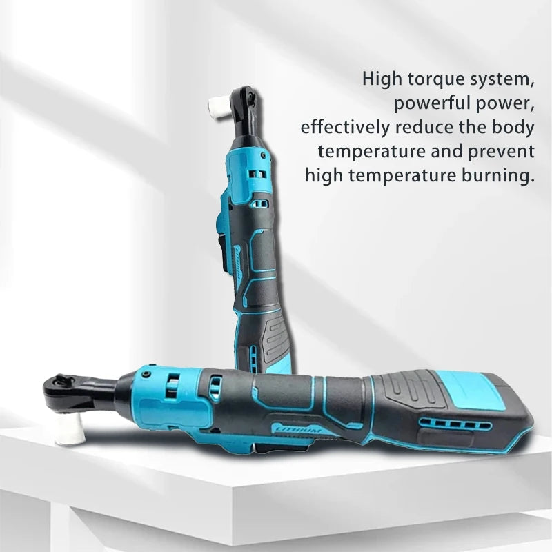 Cordless Ratchet Wrench Electric Rechargeable Screwdriver 3/8-Inch (9.5 mm) Ratchet Head, 21V Battery Compatible, LED High Torque