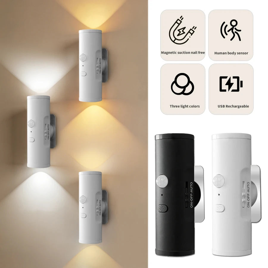 Magnetic LED Motion Sensor Night Light - Rechargeable USB Type-C Dimmable Lamp for Bedroom, Closet, Hallway & Bedside