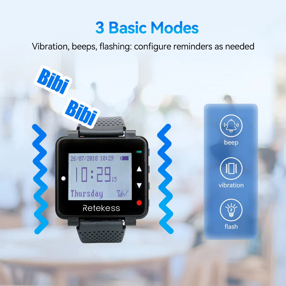 Wireless Waiter Calling System with Rechargeable Watch Receiver and Programmable Call Buttons – Restaurant Pager for Cafe Bar