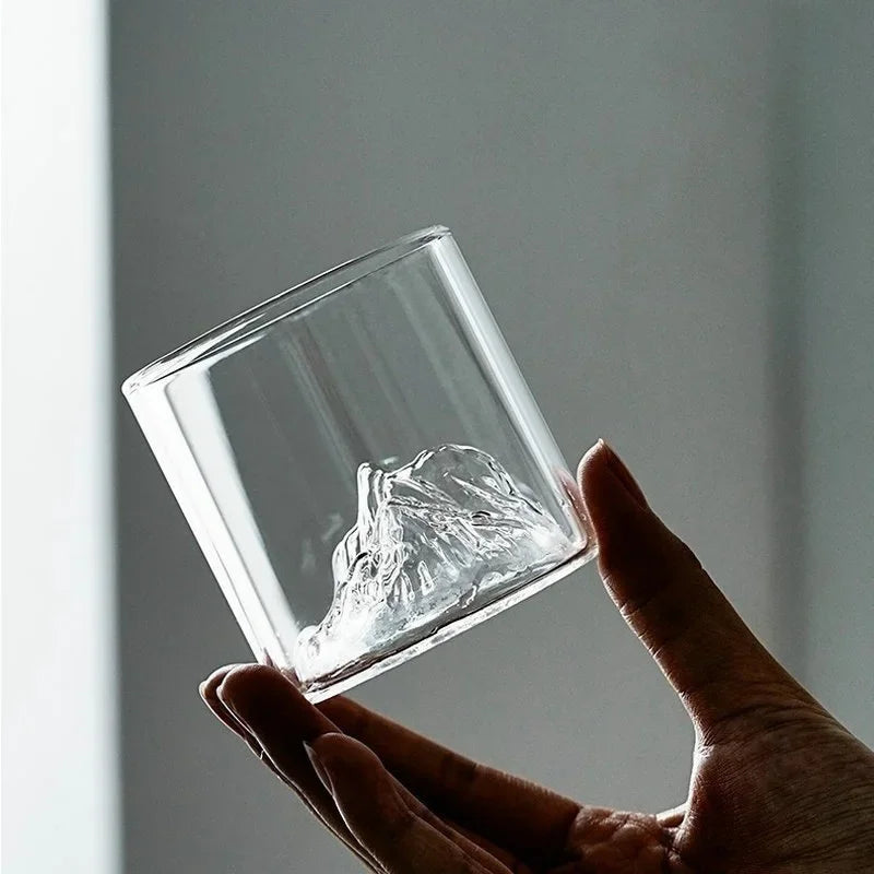 Snow Mountain 3D Glass Drinkware – Transparent Whiskey & Water Cup, Multipurpose, 180ml (6.1oz) & 300ml (10.1oz)