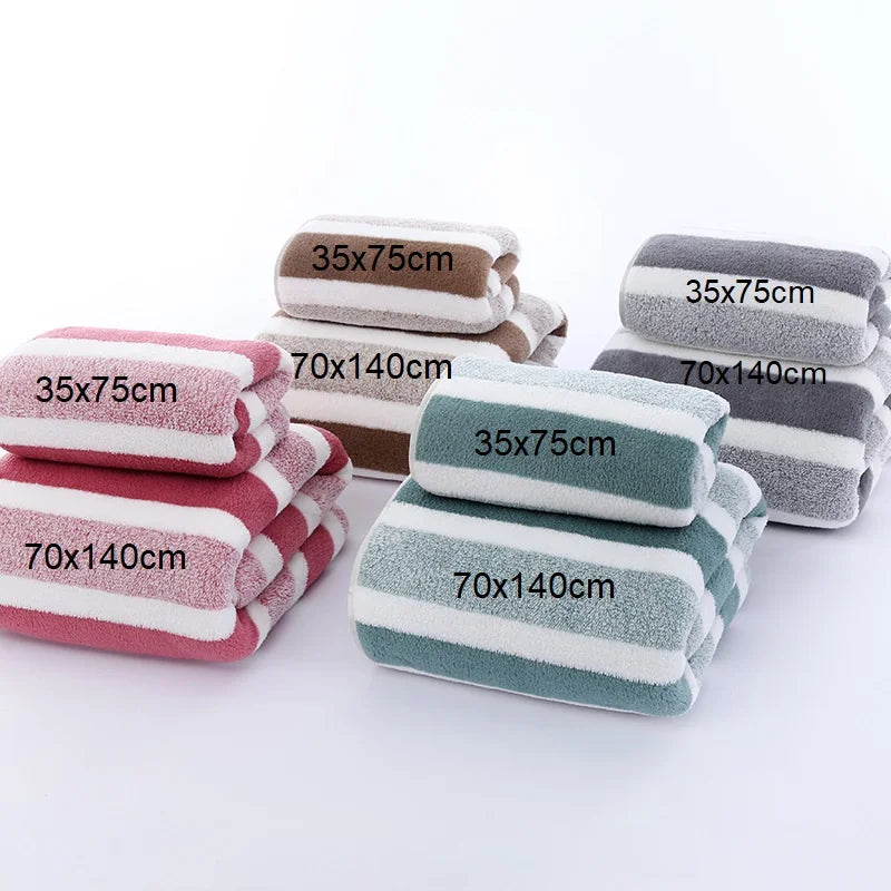 Striped Microfiber Towel Set – 70 x 140 cm (27.6 x 55.1 in) Bath + 35 x 75 cm (13.8 x 29.5 in) Face Towel – Quick Dry, Soft & Absorbent