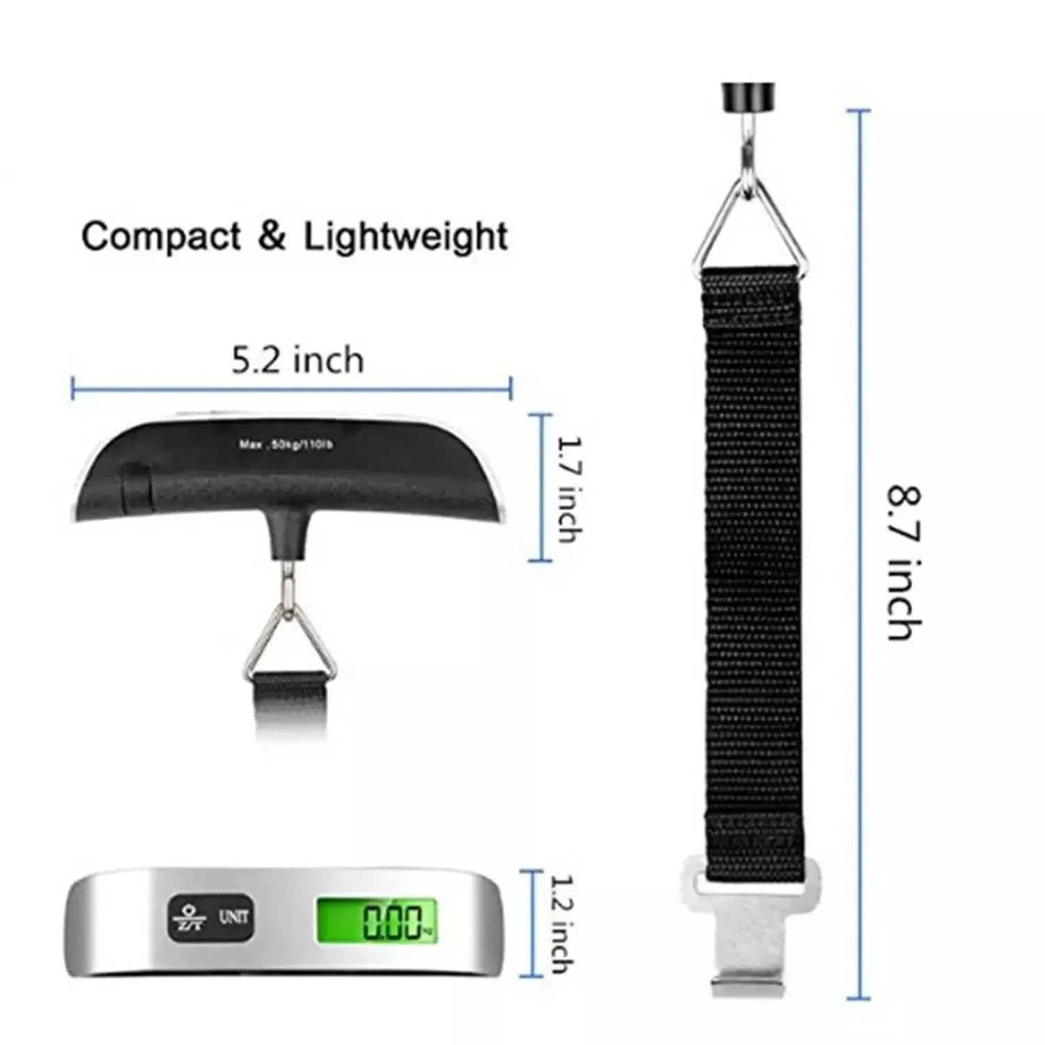 Digital Luggage Scale 110 lb / 50 kg Portable Handheld Hanging Baggage Scale with LCD
