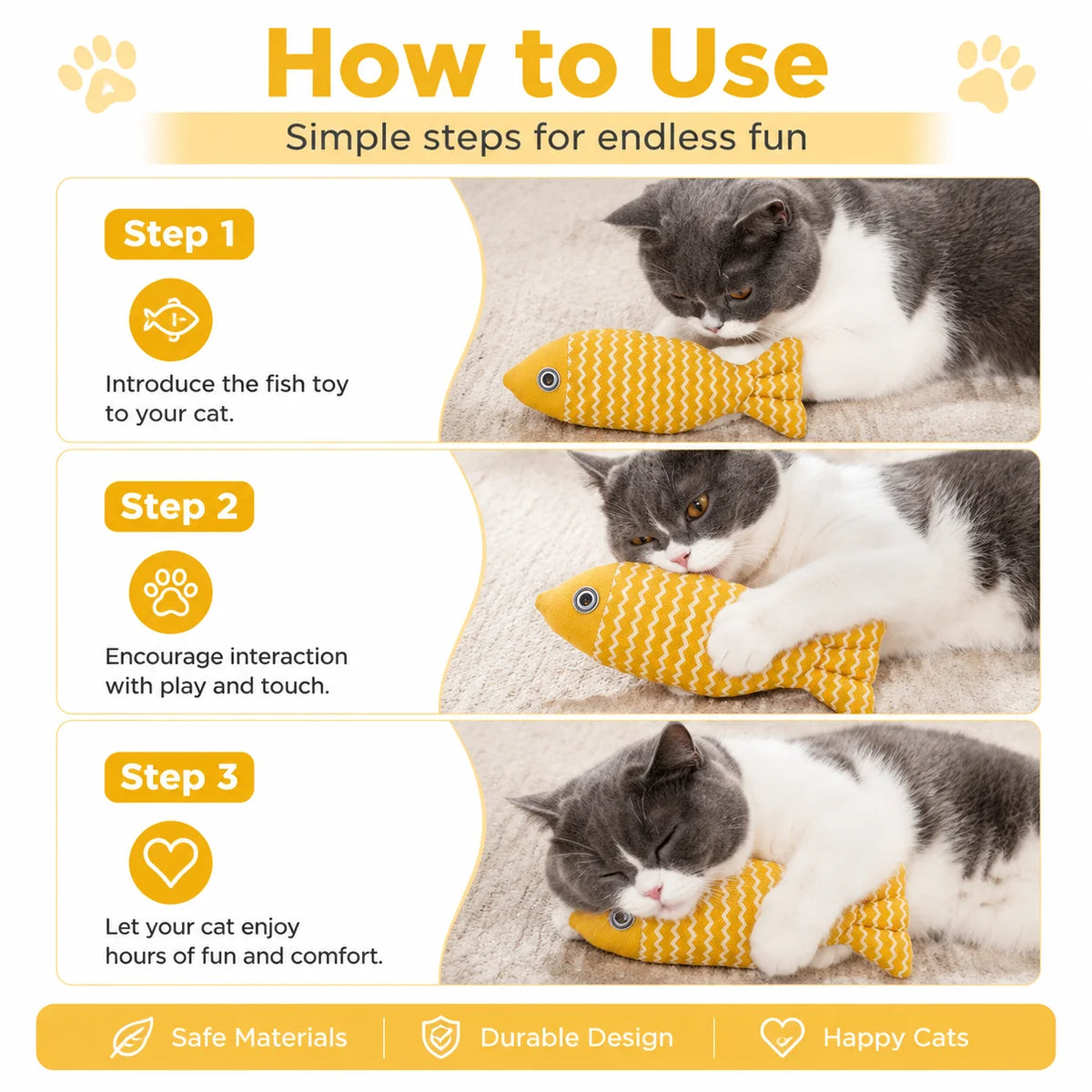 Interactive Catnip Fish Toy - Plush Kicker for Indoor Cats, 22 x 8 cm (8.7 x 3.1 in)