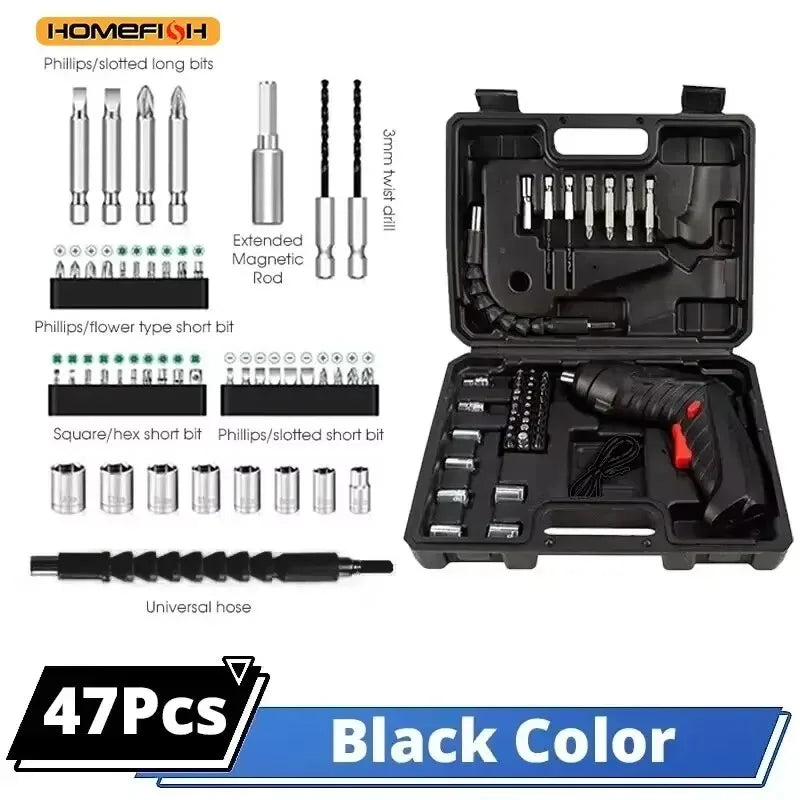 Cordless 47-in-1 Electric Screwdriver — 90° Rotating Head, Rechargeable with LED Light for Home & Office DIY Repairs