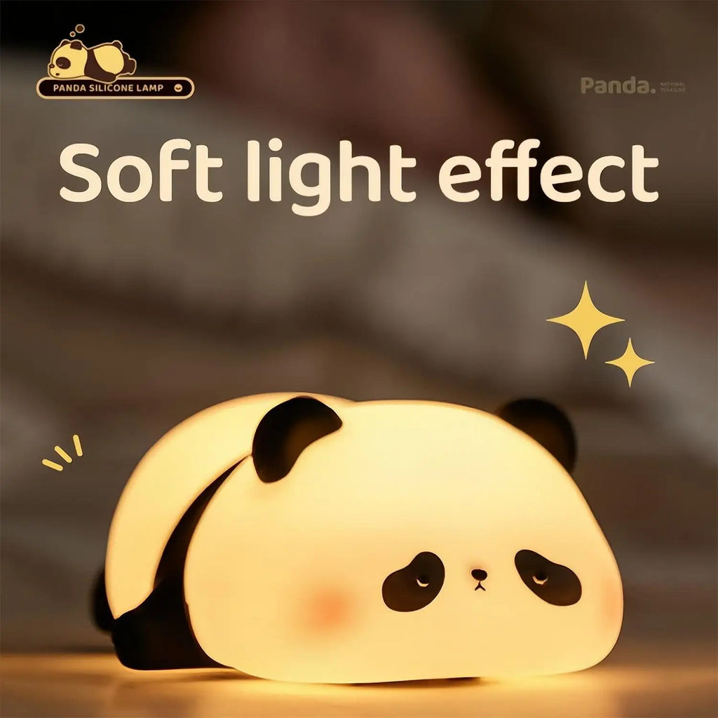 Cute Panda & Lion Silicone LED Night Light – USB Rechargeable Bedside Timer Lamp for Kids & Babies, Perfect Birthday Gift