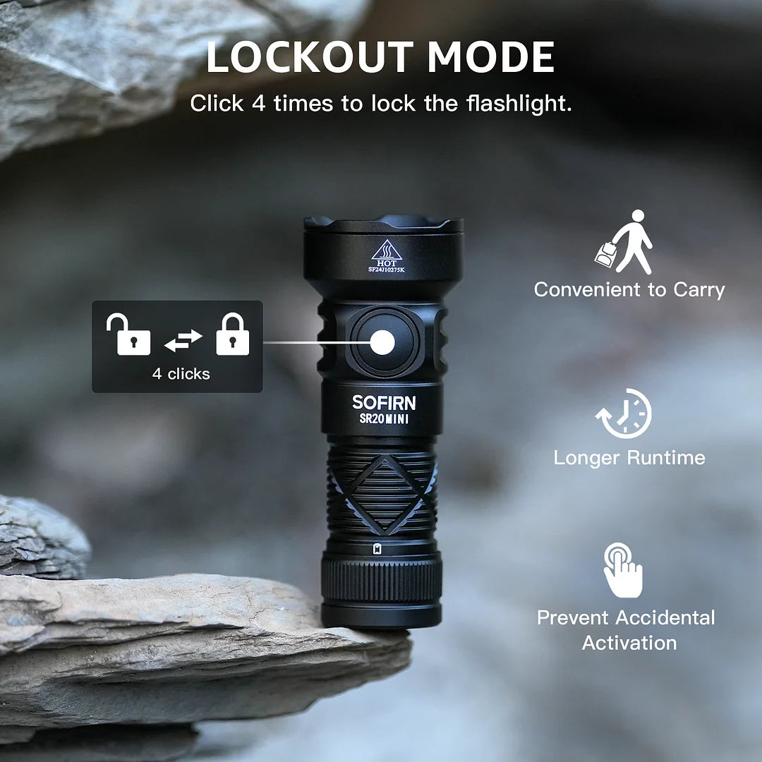 18350 USB-C Rechargeable EDC Flashlight 1200lm - Mini Dual White & Red LEDs, IP68 Waterproof