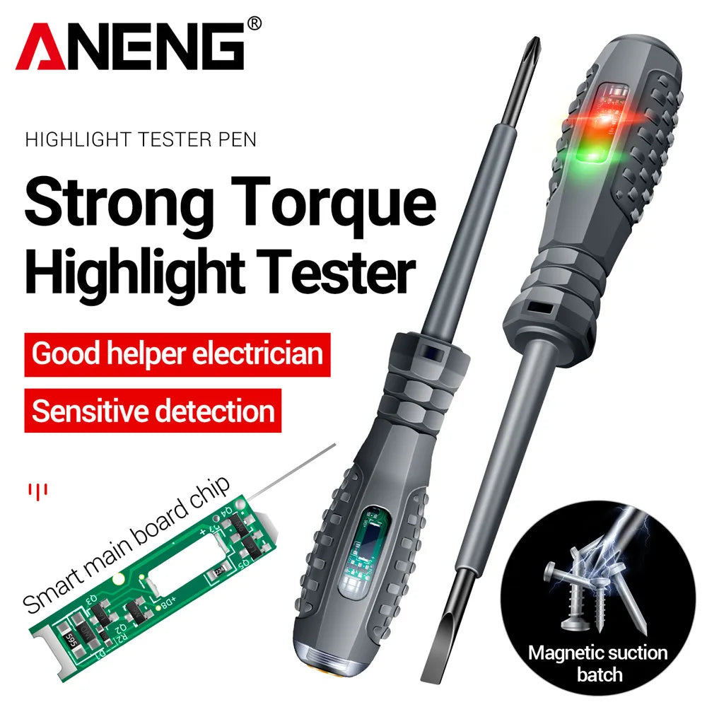 Insulated Neon/LED Voltage Tester Screwdriver Pen — Slotted & Phillips Pocket Electrician Tester