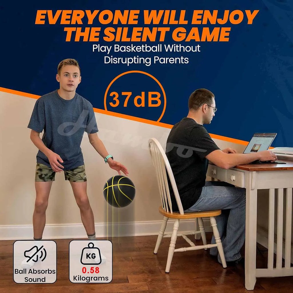 Silent Indoor Basketball Size 7 (29.5 in / 75 cm) PU Foam Airless 580 g Quiet Dribble