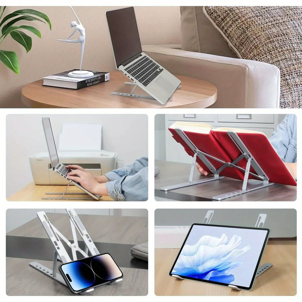 Adjustable Aluminum Laptop Stand – 6-Position Foldable Portable Riser for 8–16-inch (20–41 cm) Laptops with Ventilation & Anti-Slip Pads